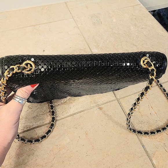 VTG Whiting & Davis Black Liquid‎ Metal Mesh Bag Gold Chain 70s - Picture 11 of 11